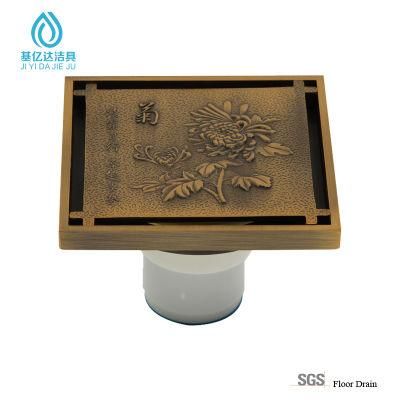 Colourful High Quality Square Bathroom Brass Floor Drain Chrysanthemums