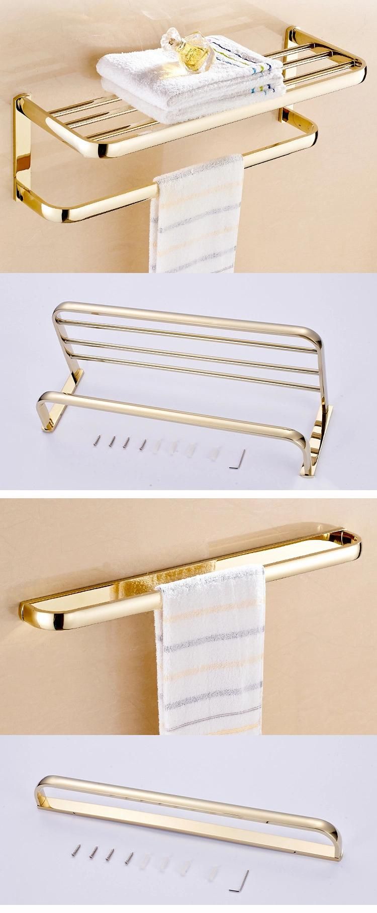 Elegant Wall Mounted Bath Hotel Bathroom Polishing Gold Plating Brass Towel Rack