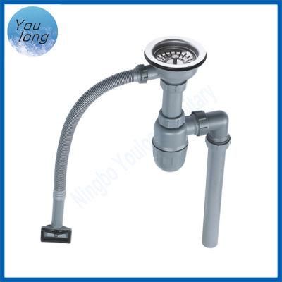 Kitchen Stainless Steel Plastic Sink Strainer The Whole Set Basket Drains Set with Grey Drain Pipe