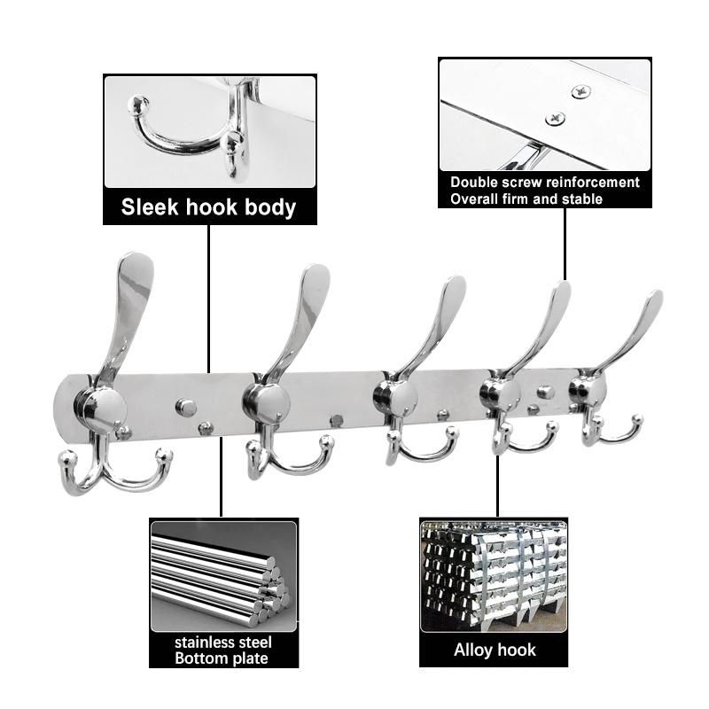 Bathroom Water Proof 5 Hooks Key Wall Hanger Slat Shelf Rack Metal Door Hook for Clothes