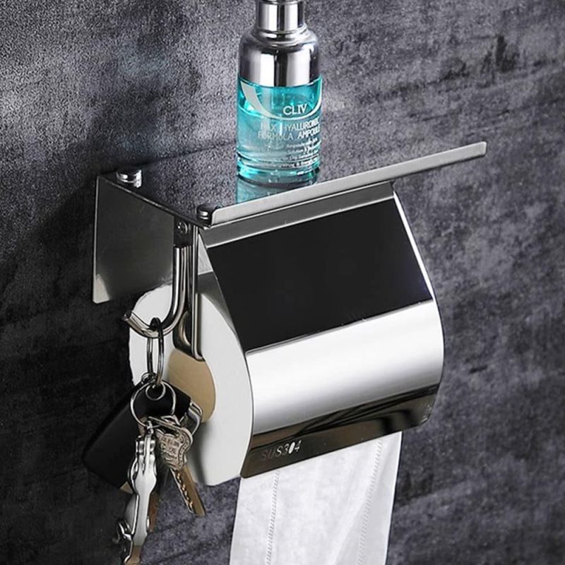 Toilet Paper Holder Wall Mounted with Phone Shelf Tray