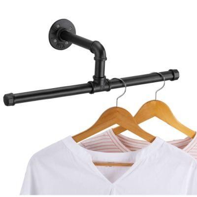 High-Quality Wall Mounted Industrial Pipe Clothes Rack, Rustic State Towel Hanging Black Cast Iron Garment Hanging Rack with Pipe Fittings