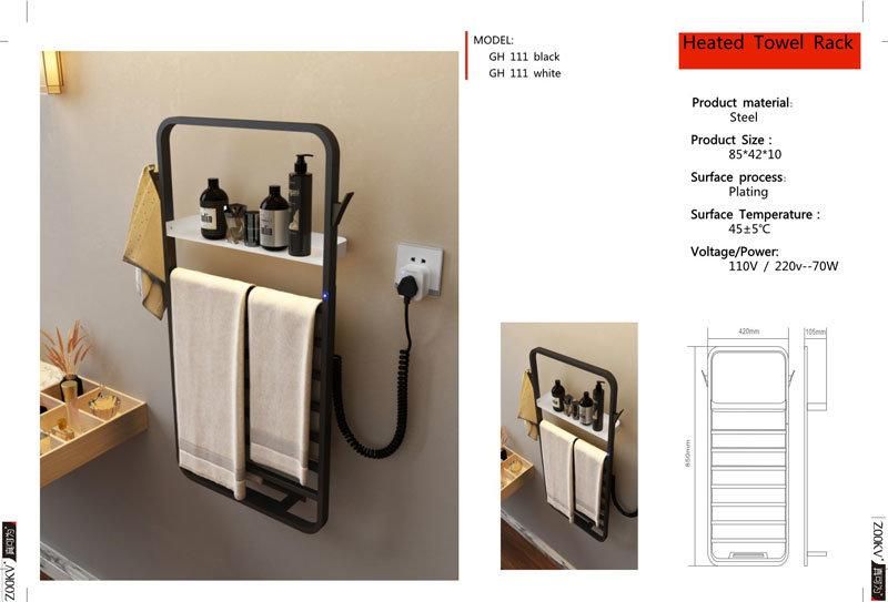 Wall Mounted Towel Warmer Dryer Rack for Bathroom Black Stainless Steel Towel Radiator Electric Heated Towel Rail Shower Caddy