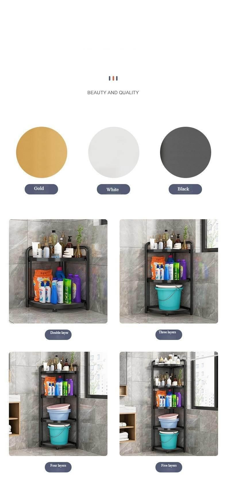 Folding Bathroom Storage Rack Standing Corner Shelf