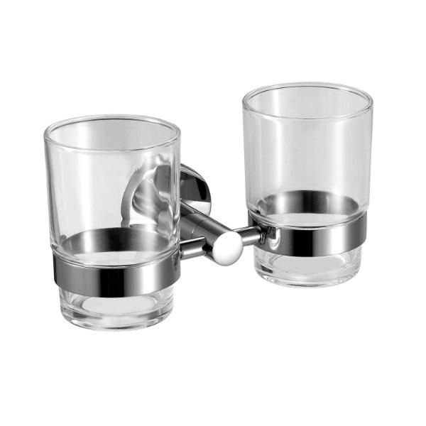 Stainless Steel and Frost Glass Double Toothbrush Holder Set