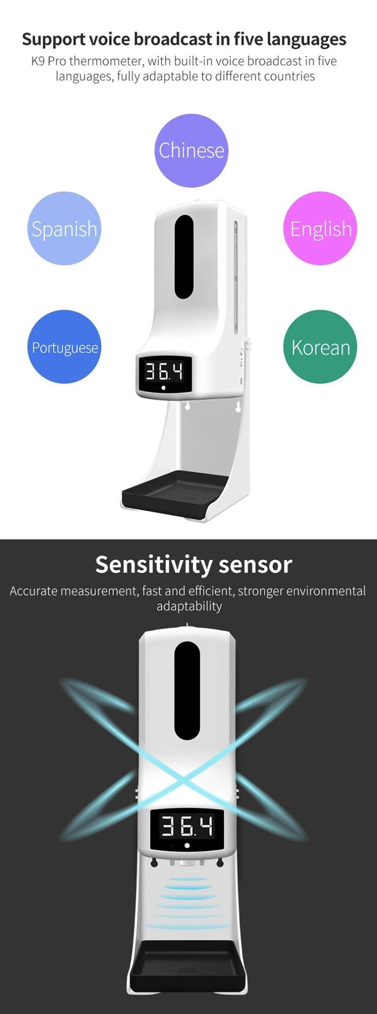 Saige 1000ml K9 PRO Plastic Automatic Temperature Measuring Soap Dispenser Sensor