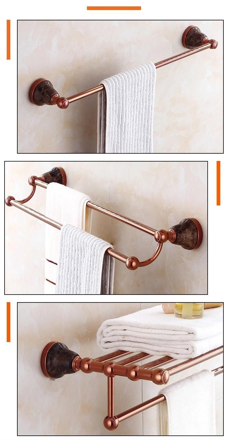 Wall Mounted Polished Rose Marble Decorate Elegant Hotel Metal Towel Rack