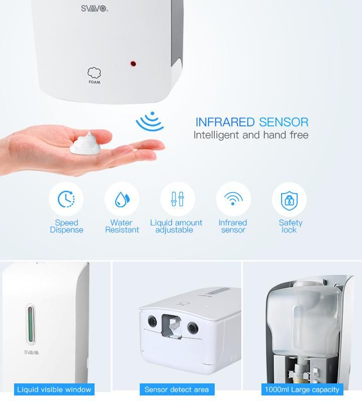 White/Black Bathroom Sensor Battery Operated Hand Sanitizer Foam Soap Dispenser
