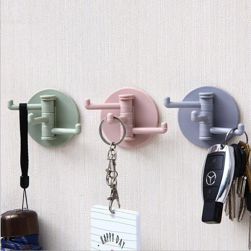 Rotary 3-Hook Kitchen Bathroom Seamless Wall Mount Hooks Hanger for Kitchen Towel Gloves Bathroom Towel Bath Scrubber Organizer Wbb12191