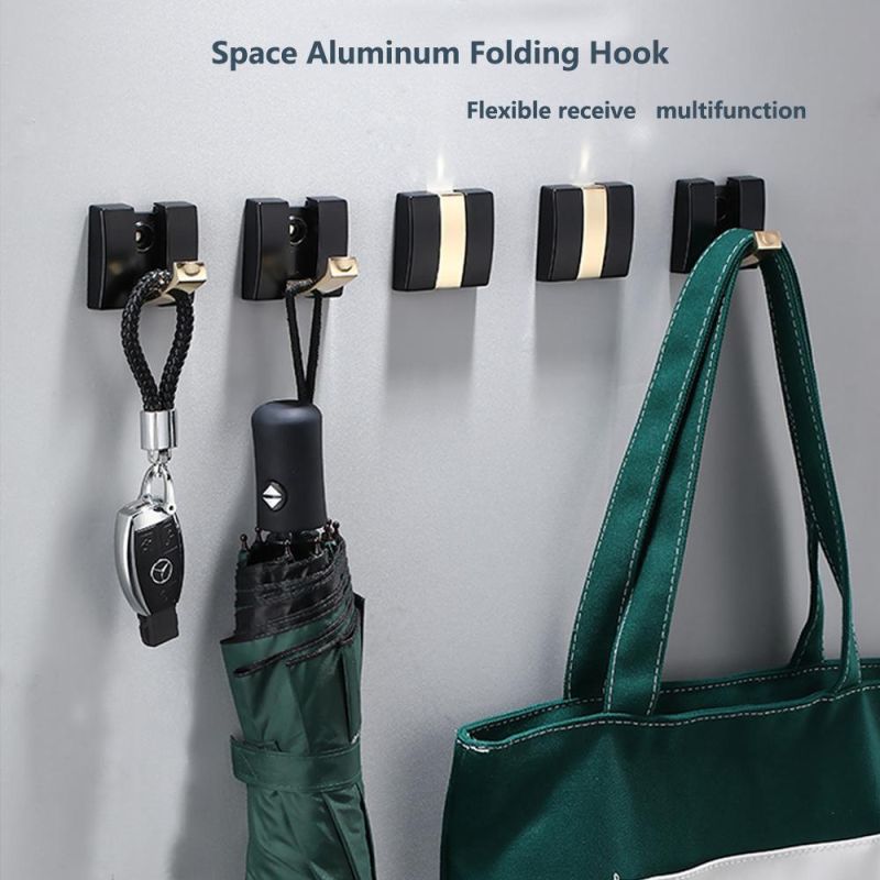 Space Aluminum Wall Hooks Heavy Duty Folding Coat Hooks Wall Towel Black Bathroom Hooks for Hanging Coats, Keys, Hat, Scarf, Bag