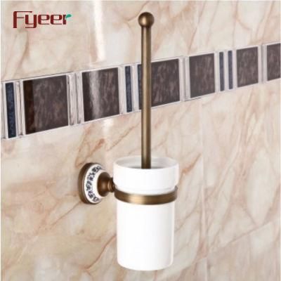 Fyeer Bathroom Accessory Antique Brass Toilet Brush Holder with Ceramic Base