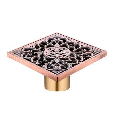 Rose Gold Bathroom Brass 4 Inches Square Shower Floor Drain