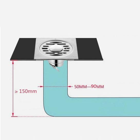 3mm Thick 10 * 10cm Self-Closing Deodorant Floor Drain DN50 Bathroom Square 304 Stainless Steel Floor Drain