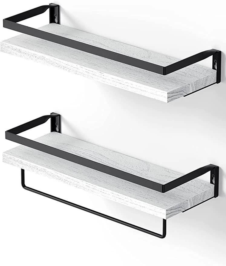 Wall Shelves, Floating Shelves for Bathroom, Kitchen, Bedroom, Bathroom Shelf with Towel Bar