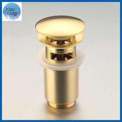 Bathroom Vessel Sink Push Down Pop up Drain with Overflow Golden Basin Drainage