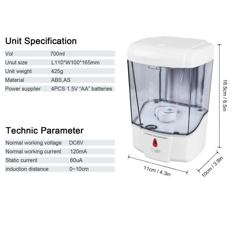 Touchless ABS Plastic Touch Free Hand Sanitizer Automatic Liquid Soap Dispenser