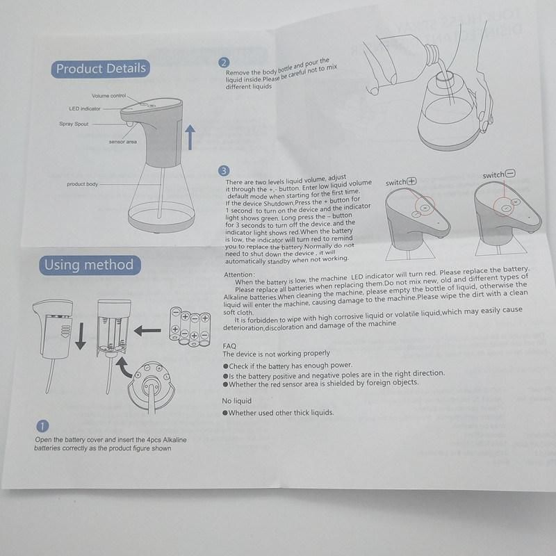 Jm0179A-Bt-803al 480ml Alcohol Spray Touchless Spray Disinfectant Dispenser