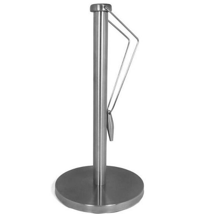 Kitchen Stainless Steel Paper Towel Holder with Spring-Activated Arm of Holder