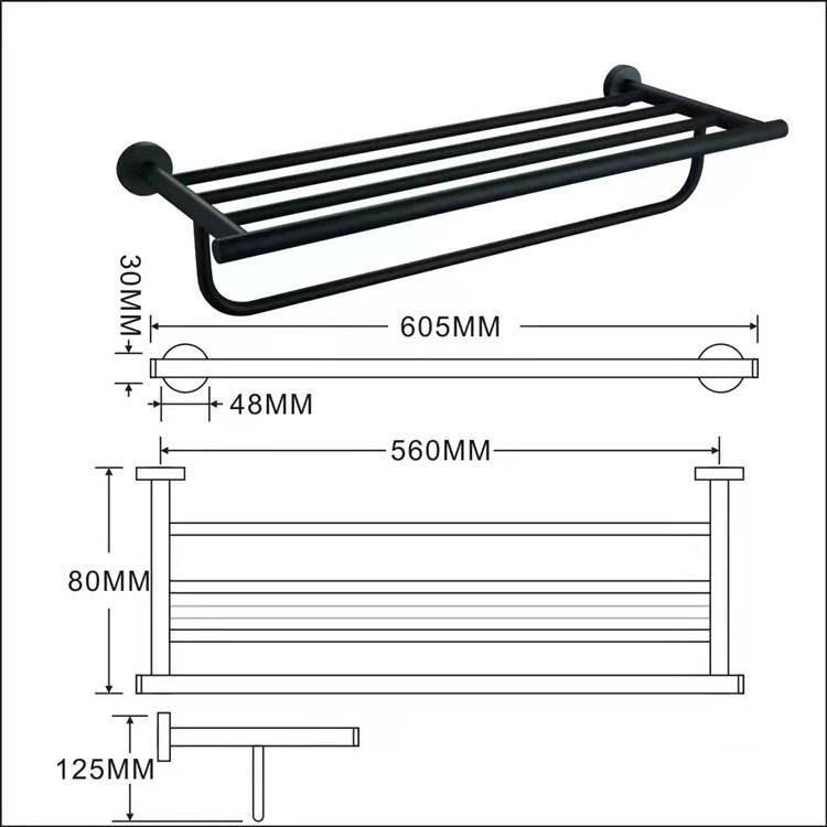 Wall Mount Stainless Steel Bathroom Matte Black Towel Rack