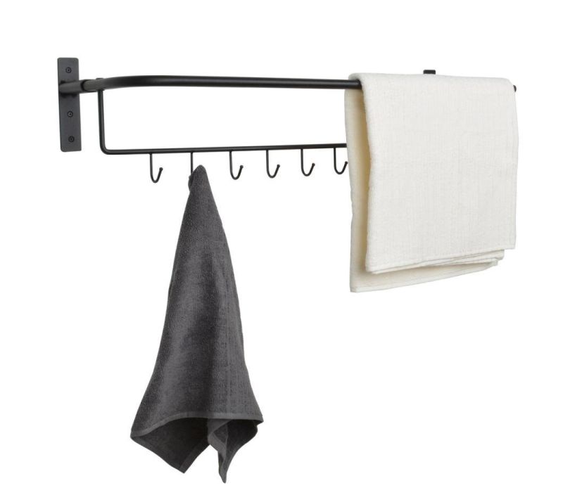 Wall Mounted Black Metal Towel Rack with 10 Hooks