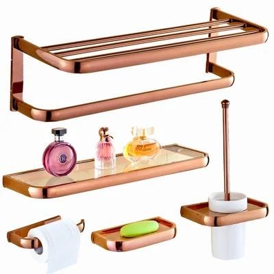 Hotel Rose Gold Towel Shelf Holder Wall Mount Modern Brass Towel Rack