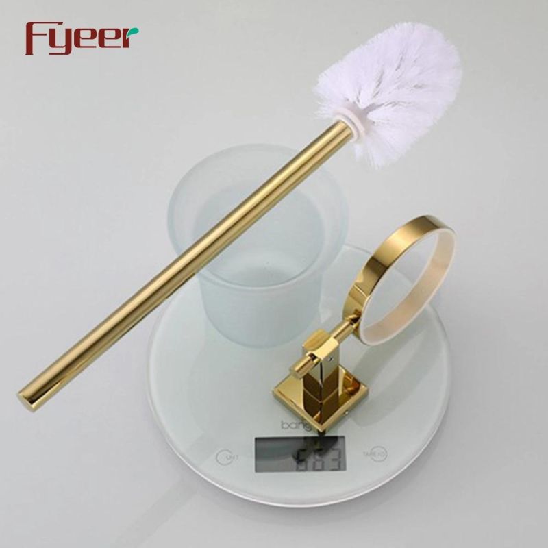 Fyeer Bathroom Accessory Golden Brass Toilet Brush Holder