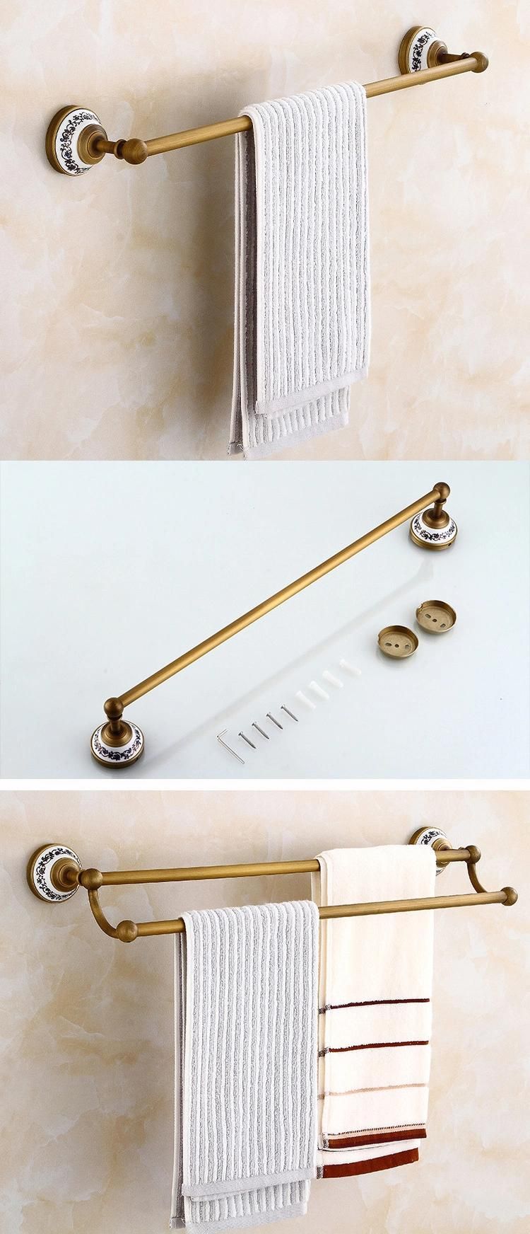 European Vintage Hotel Bathroom Towel Rack Set Elegant Wall Antique Brass Towel Rack