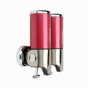 Dark Red 500ml*2 Stainless Steel+ABS Plastic Wall-Mountained Liquid Soap Dispenser