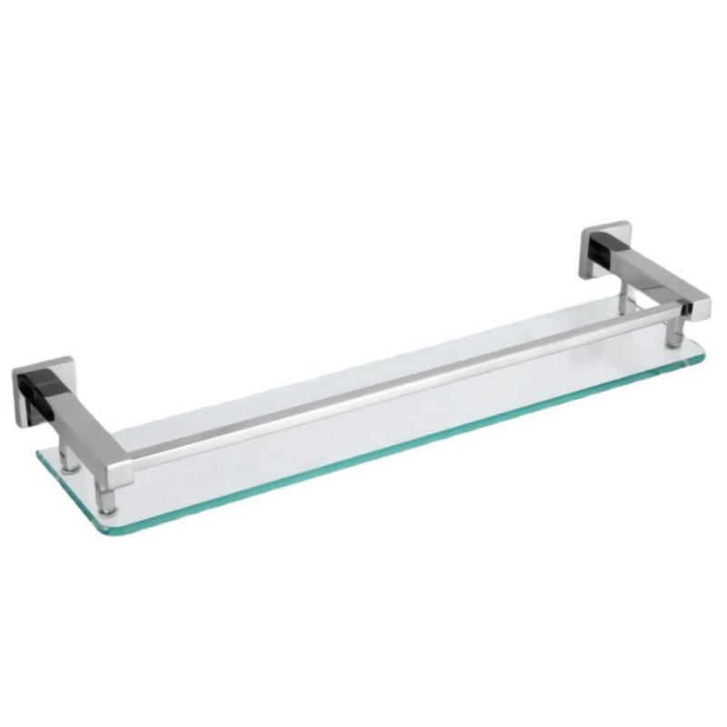 Rectangle Corner Square Base Tempered Glass Shelf for Bathroom