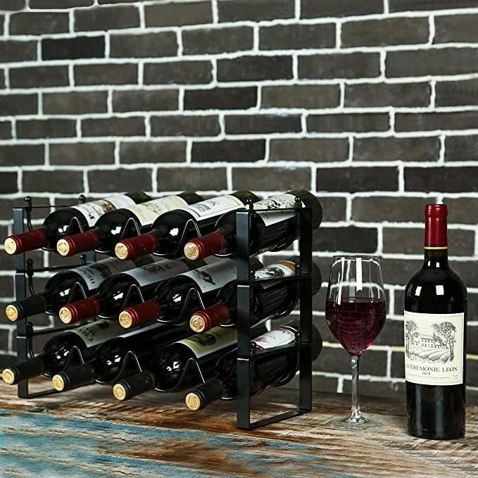 6 Bottle Wine Rack with Flower Pattern, Wine Bottle Holder Free Standing Wine Storage Rack, 2-Way Storage Original Design, Iron, Brozen