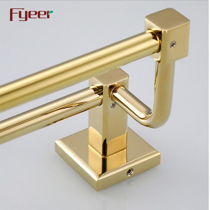 Fyeer Bathroom Accessory Gold Plated Brass Double Towel Bar