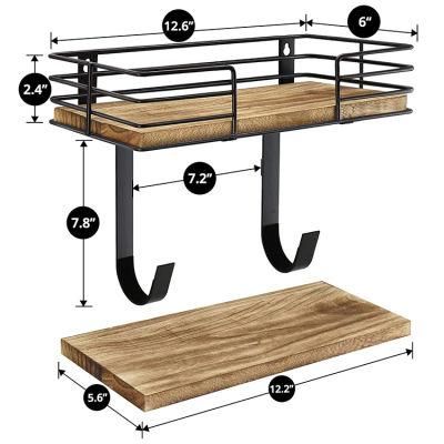 Iron Wooden Rustic Ironing Board Hanger Wall Mount with Shelf