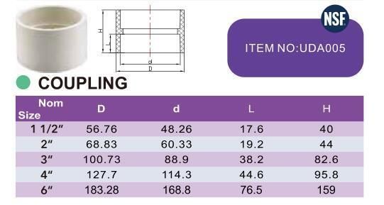 Era ASTM D2665 PVC Drainage Waste Coupling Pipe Fitting