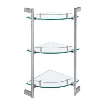 Wall Mounted Triangle Stainless Steel 3-Tier Tempered Glass Shelf