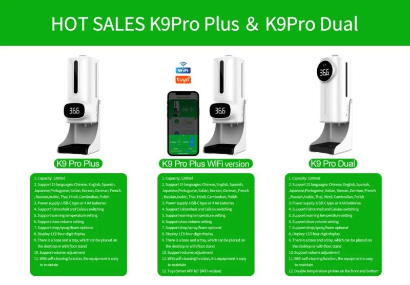 Wall Mounted Touchless Battery Dispensers Electric Plastic Hand Sanitizer Thermometer Automatic Sensor Liquid Soap Dispenser K9 K10 PRO K9PRO X Plus