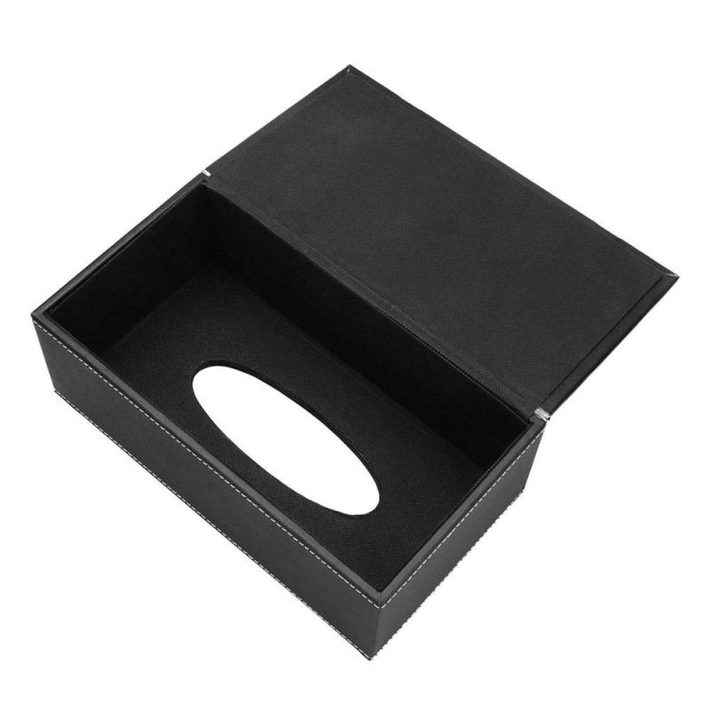 Customized Hot Sale Fashion Black Rectangular Leather Tissue Box