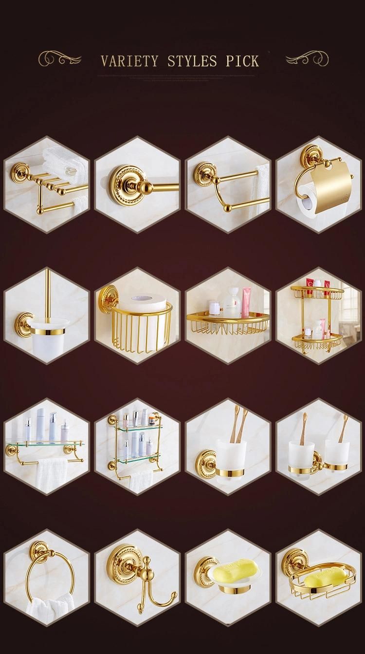 Polishing Gold Bathroom Wall Mounted Towel Shelf Holder Metal Towel Rack Set