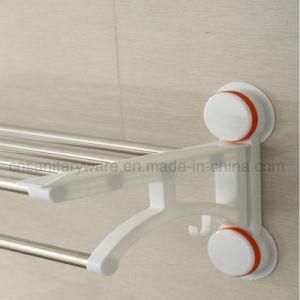 Customized Anti-Rust Stainless Steel Bathroom Towel Shelf of Dobule Layers with Air Vacuum Suction Cup