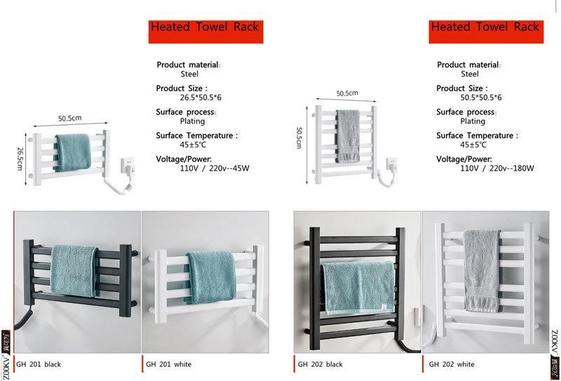Wall Mounted Towel Warmer Dryer Rack for Bathroom Black Stainless Steel Towel Radiator Electric Heated Towel Rail Shower Caddy