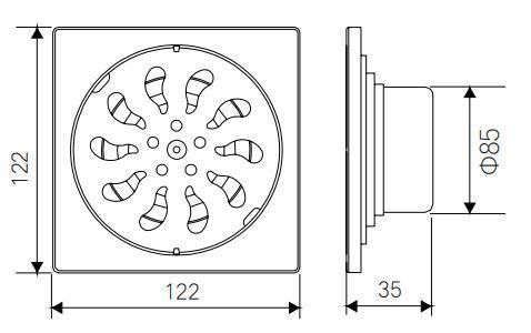 Pd-31283 Bathroom Accessories 122mm*122mm Stainless Steel Floor Drain