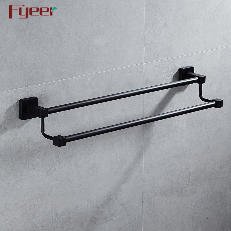 Fyeer Bathroom Accessory Aluminum Matt Black Double Towel Bar