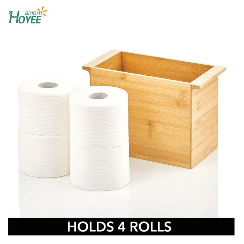 Natural Bamboo Bathroom Toliet Roll Holder Storage Organizer Basket Bin