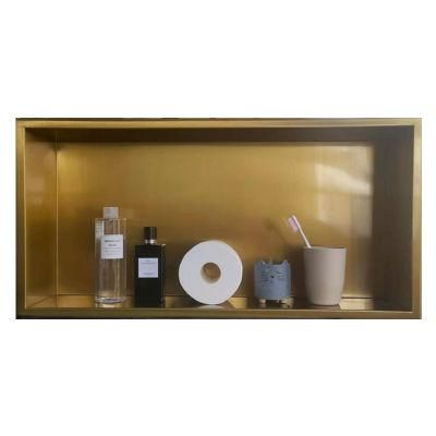 PVD Brushed Gold Shower Niche Rectangular 304 Stainless Steel Bathroom Shower Shelf
