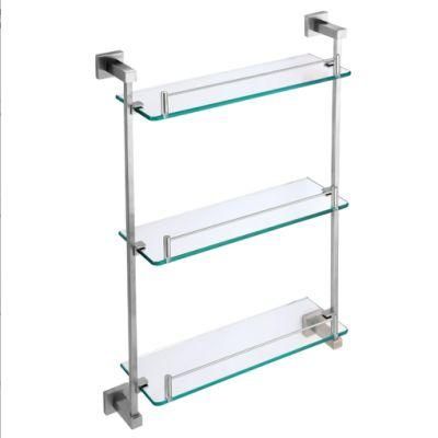 Rectangle Corner Square Base Tempered Glass Shelf for Bathroom