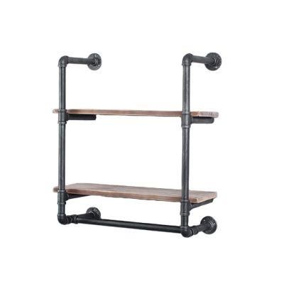 Bathroom Rustic Malleable Iron Pipe Fittings Wall Mounted Towel Rack Wood Floating Shelves Bathroom Towel Rack Set with Pipe Fittings
