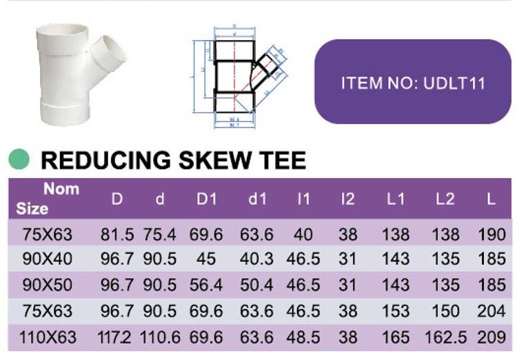 Era High Quality Reducing Skew Tee (NO PORT) ISO 3633 UPVC Sewage Fittings