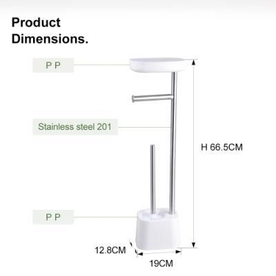 Premium Designed Chrome Freestanding Toilet Brush Holder with Roll Paper Holder Phone Shelf